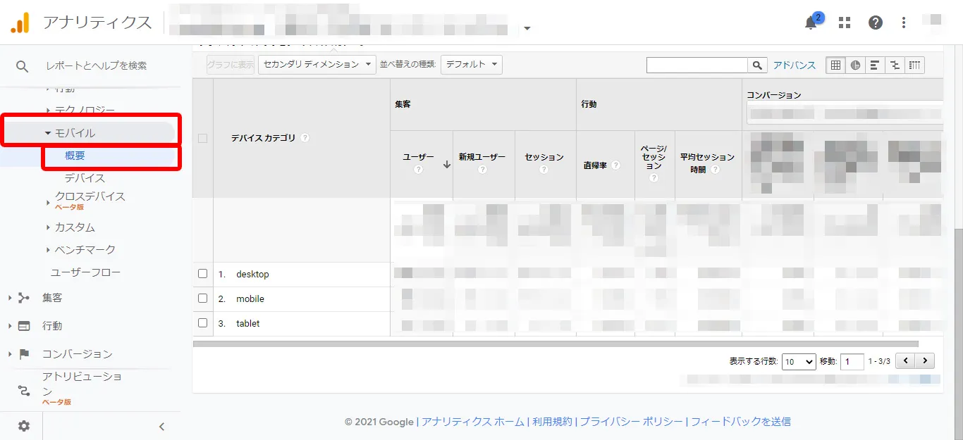 GoogleAnalytics操作画面